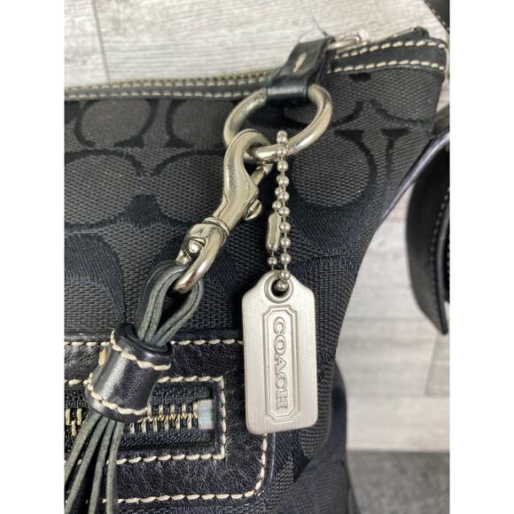 COACH SIGNATURE BAG BLACK Canvas Crossbody Shoulder Style 9362 Purse - Picture 6 of 11